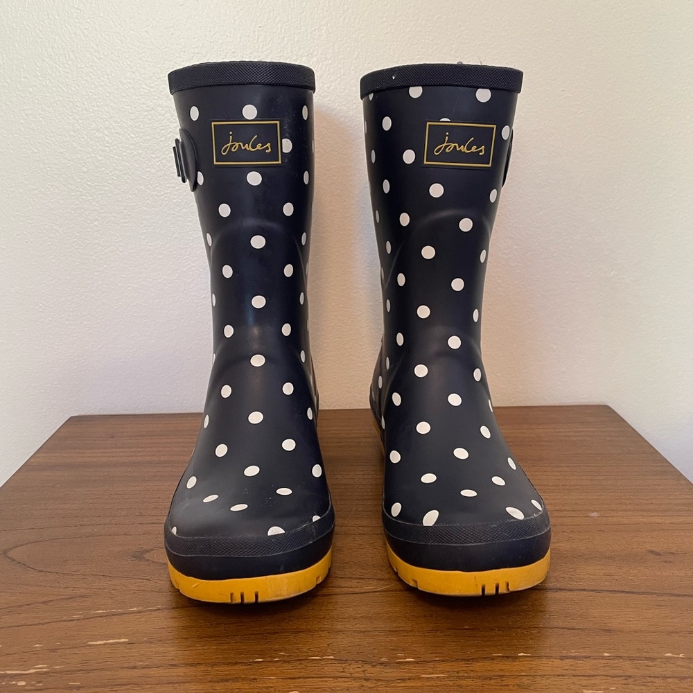 Navy and Yellow Polka Dot Joules Rain Boots